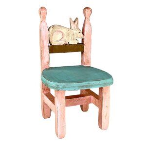 Small Wooden Vintage Easter Bunny Folk Art Doll's Chair